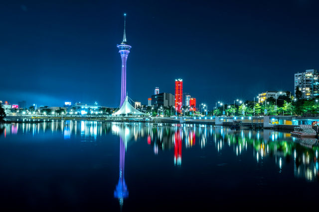 a body of water with a city in the background