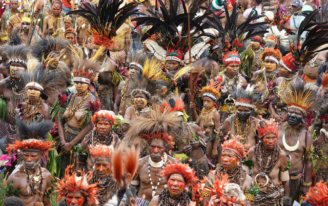 Performers in a 'Sing Sing' (a tribal dance event) in Papua New Guinea