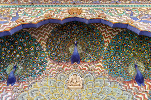 Peacock sculptures at Pitam Niwas Chowk, City Palace, Jaipur