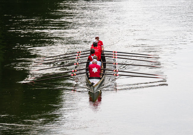 Rowing boat on the river Regnitz in Bamberg