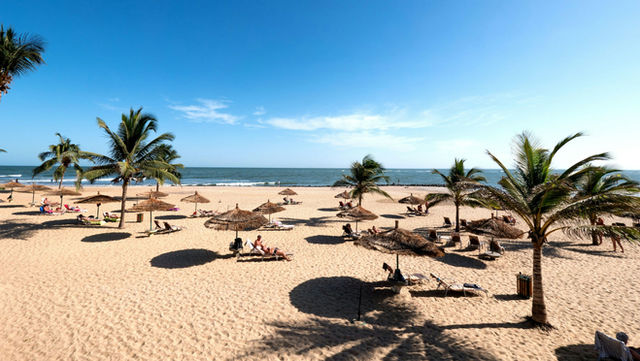 Tourists relax under thatched umbrellas on the soft sands of Cape Point Beach, enjoying the ocean breeze and tropical sun. A popular spot for swimming, sunbathing, and family fun.