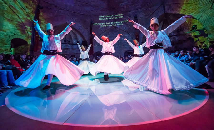 Whirling dervishes performing at Hodjapasha, Istanbul