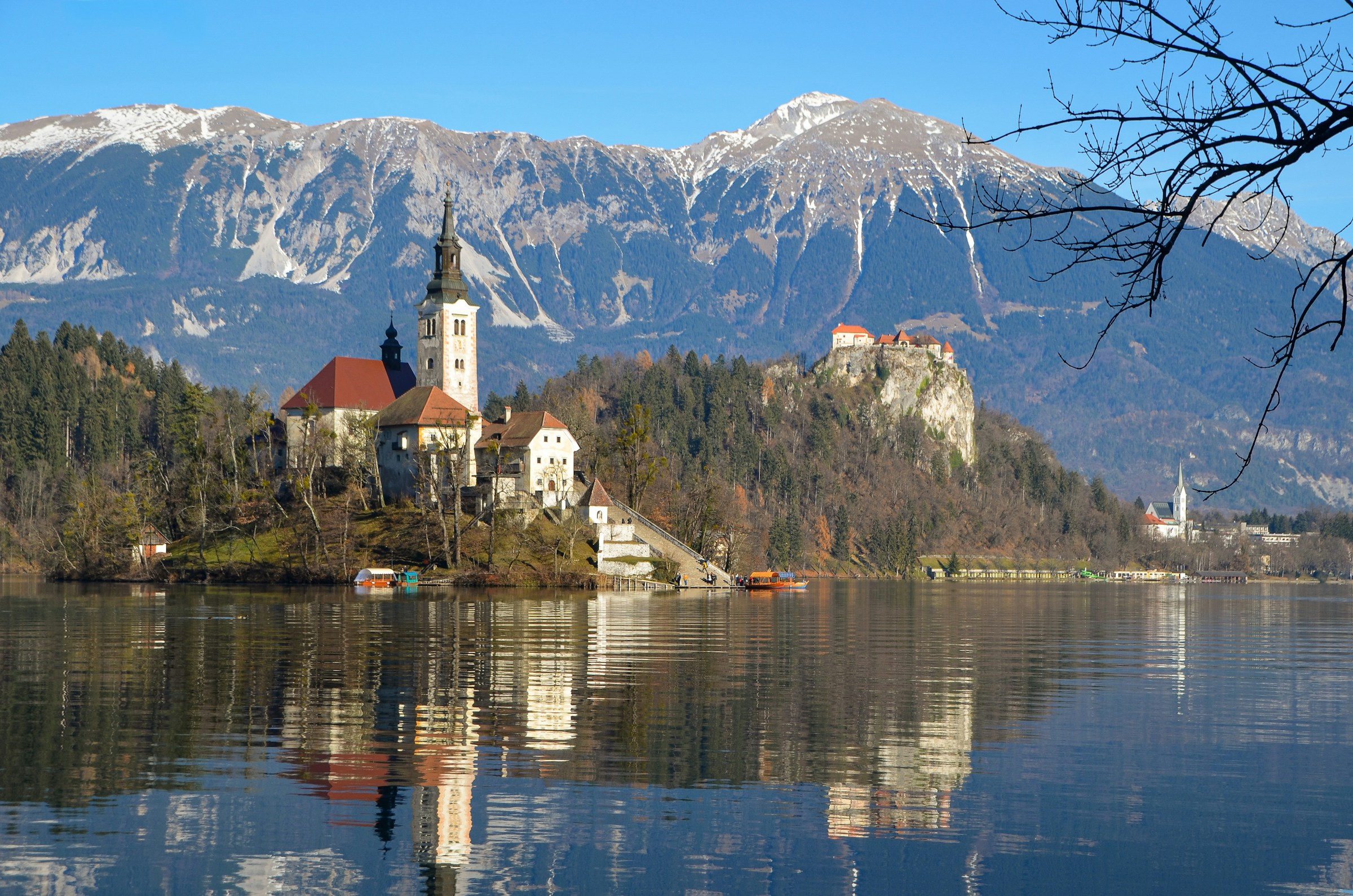 Lake Bled island church & the Julian Alps, Slovenia