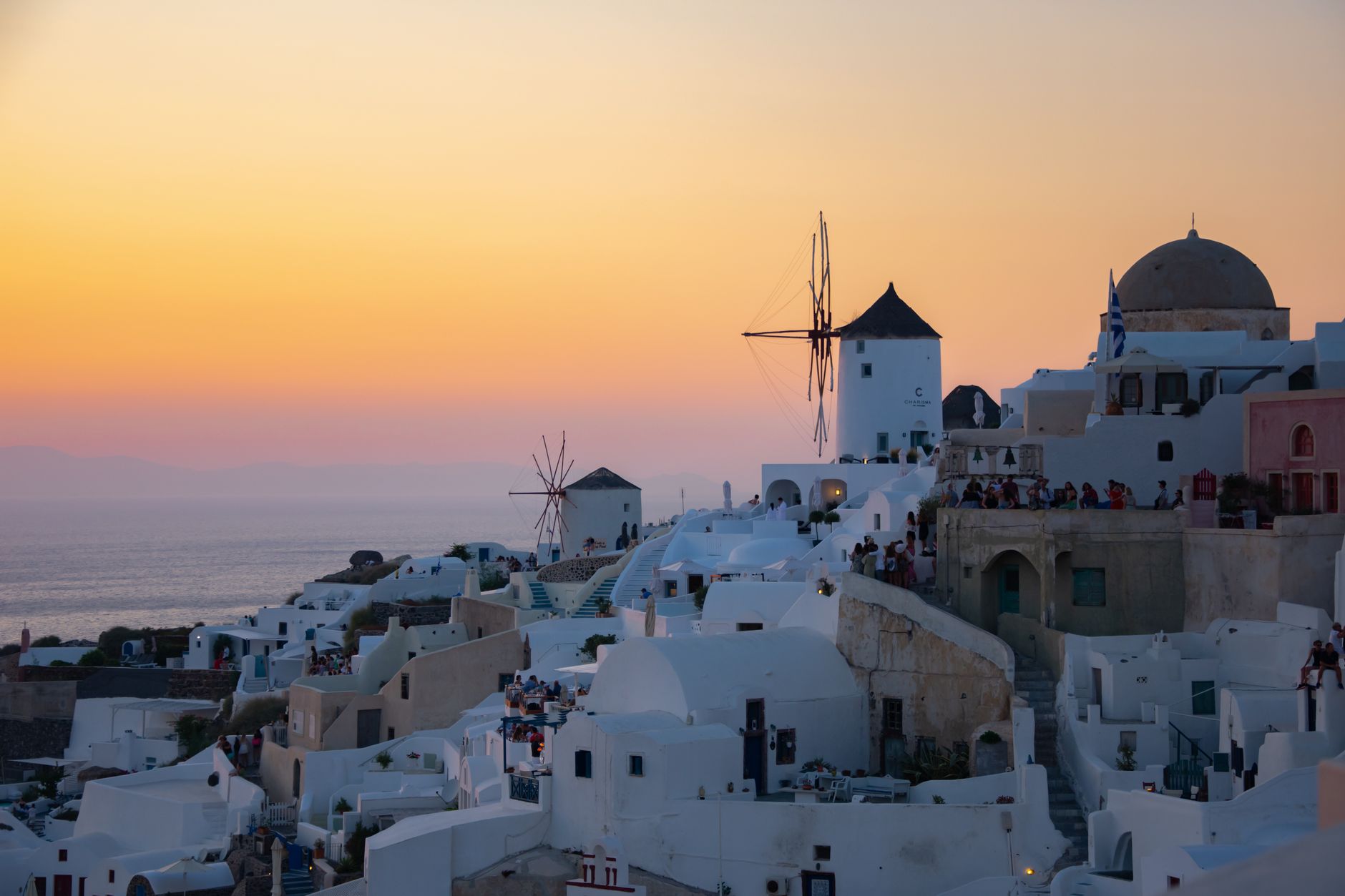 Oia sunset over the Santorini caldera
