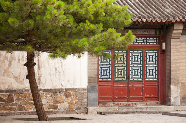 Beijing, China: A door at the Boathouses for Imperial Pleasure Barges