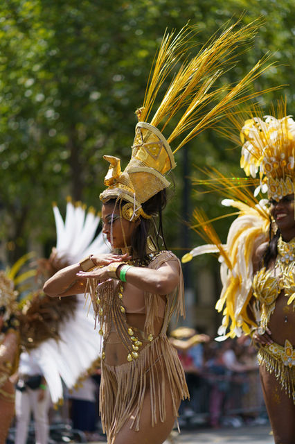 The troupe waiting for the parade to move — the Paris tropical carnival