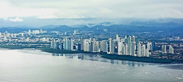 a city next to a body of water