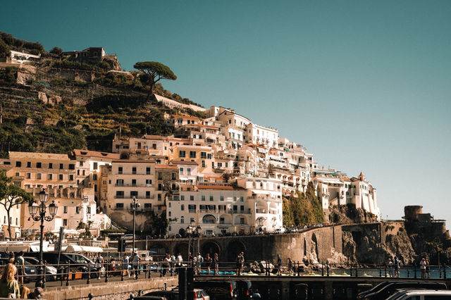 Charming hillside town on the Amalfi Coast showcasing iconic Italian architecture by the sea.