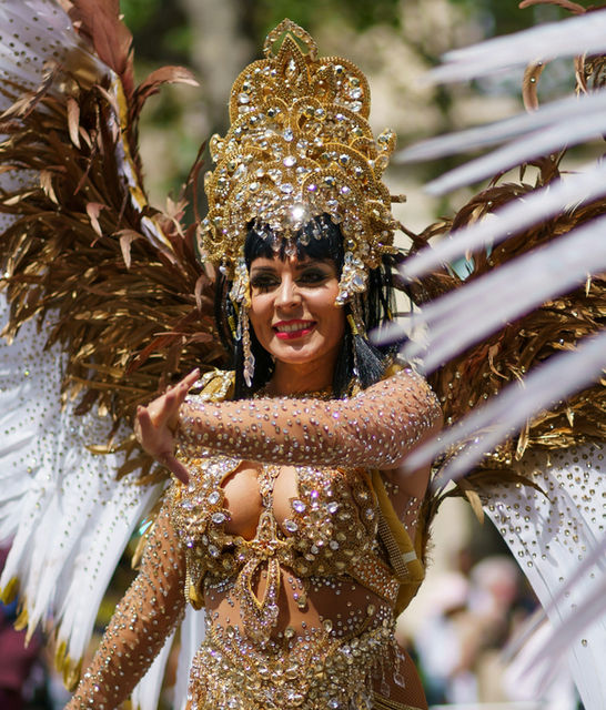 Gold and white against the crowd — the Paris tropical carnival