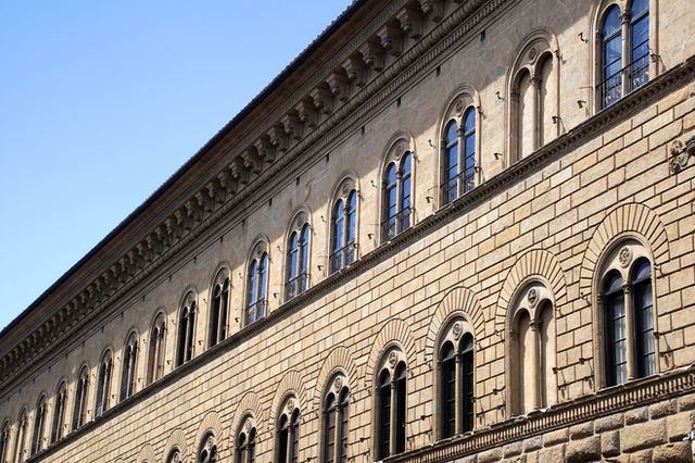 Captivating view of the Renaissance facade of Strozzi Palace in Florence, Italy.