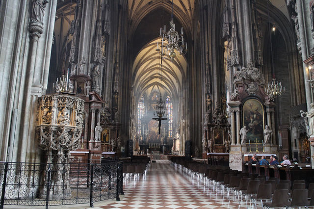 Gothic interior of St Stephen's Cathedral, Vienna