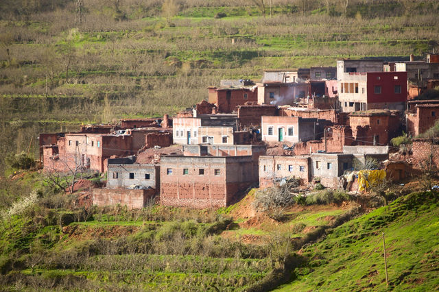 Charming rural village nestled in greenery in Oukaïmeden, Marrakech-Safi, Morocco.