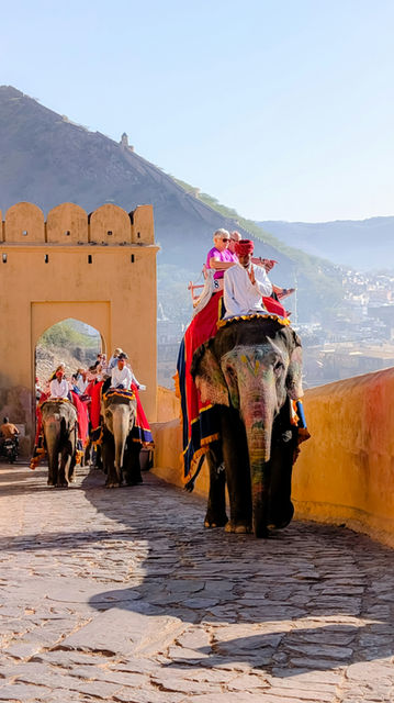 Elephants climb toward the fort gate