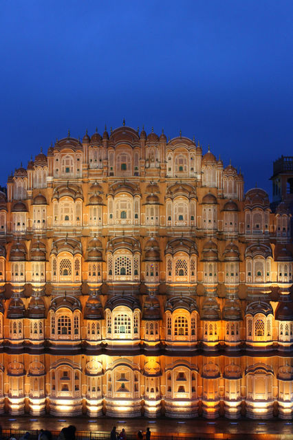 The Hawa Mahal lit against a deep blue evening