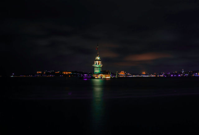 Low Exposure Istanbul's Miaden Tower Bosphurus Sea at Night