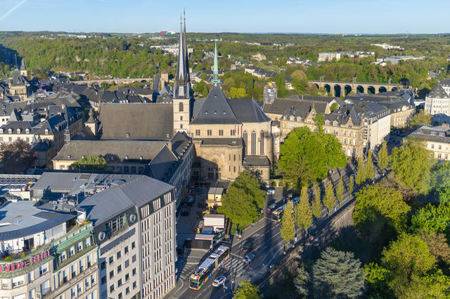Aerial view of luxembourg city with notre dame cathedral