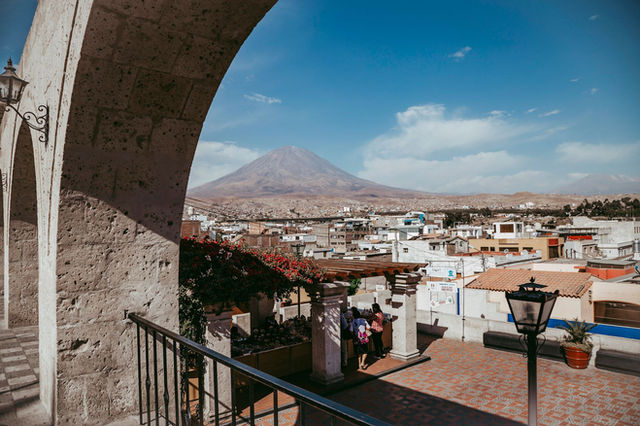 Beautiful view of El Misti volcano and Arequipa city from Yanahuara district.