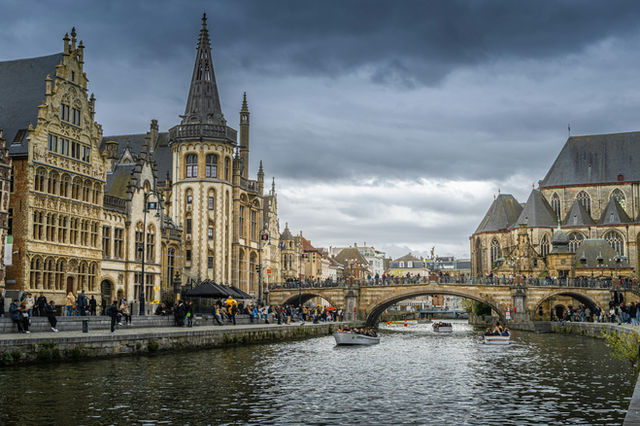 Canal in a european city with historic buildings