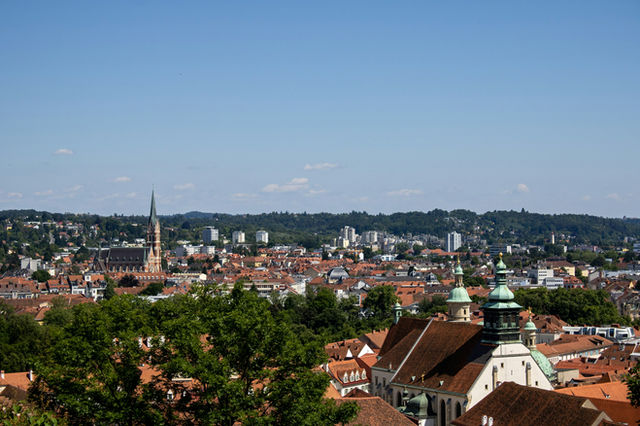 Cityscape panorama with blue sky