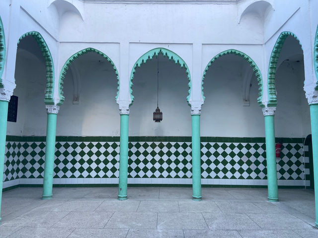 Beautiful interior view of an Islamic mosque in Casablanca, showcasing traditional Moroccan architecture and design.