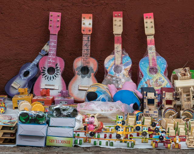 Mexican guitars and toys in Guanajuato, Mexico.