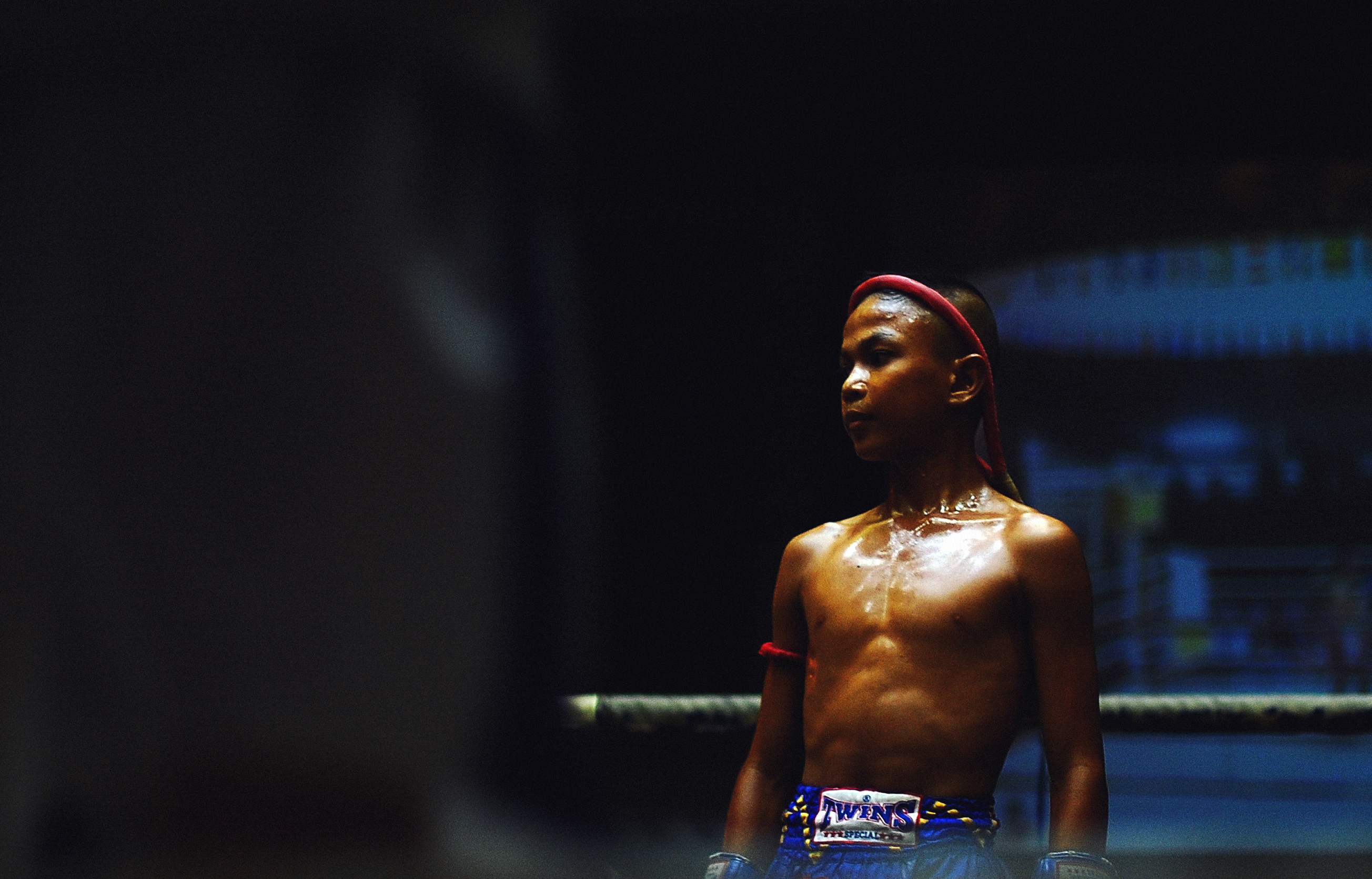 A Muay Thai boxer training