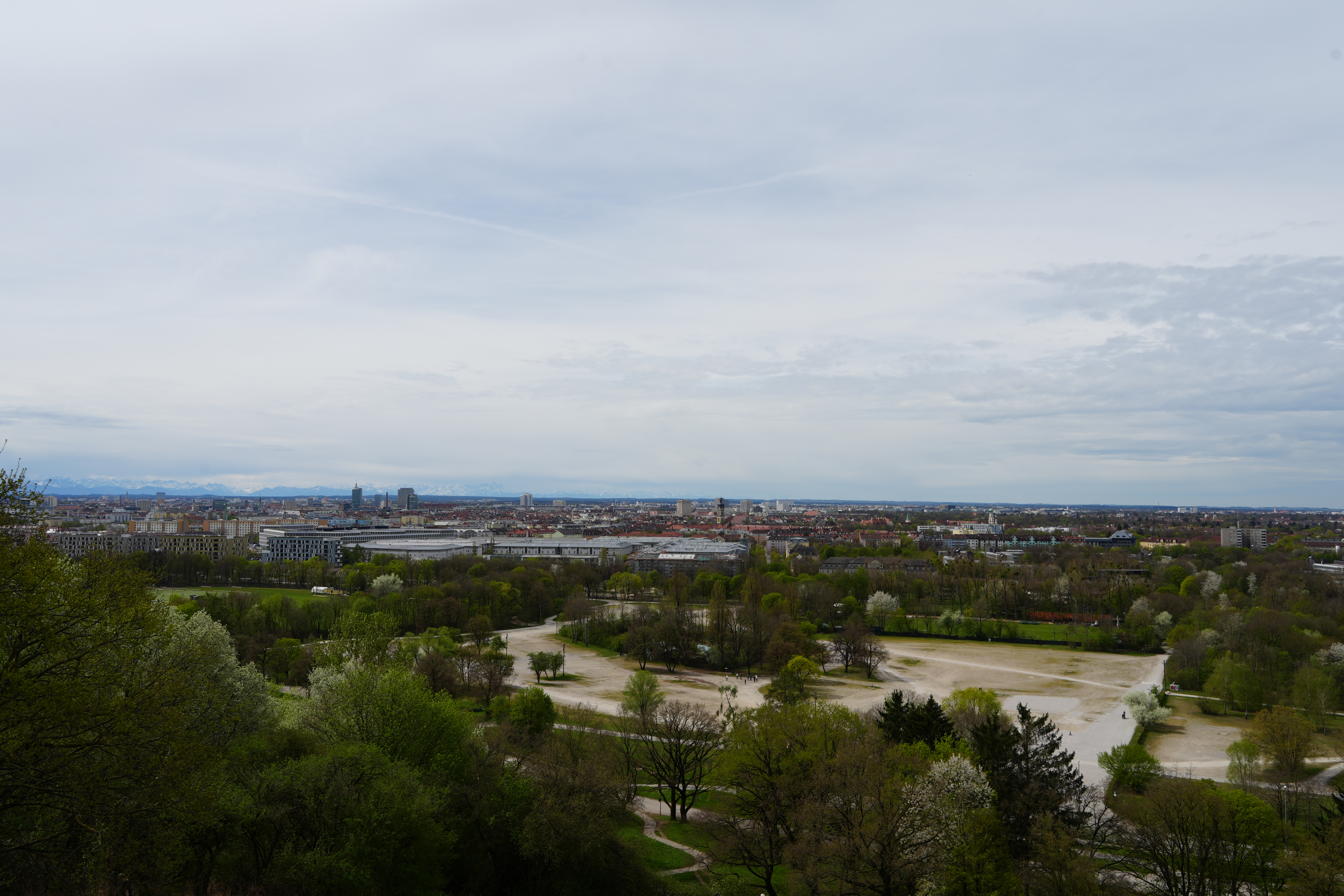 Tollwood summer site in the Munich Olympiapark seen from Olympiaberg