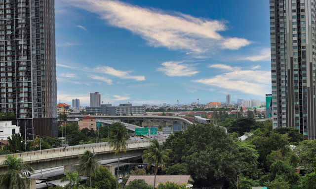 city landscape with tall buildings
