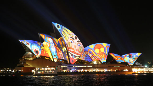 Sydney Opera House sails lit up during Vivid Sydney