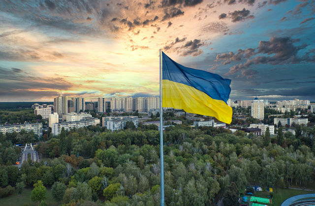 Ukrainian flag over Brovary