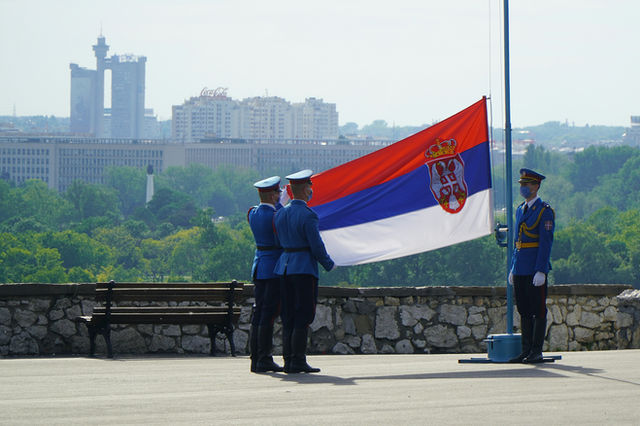 Soldiers during flag ceremony