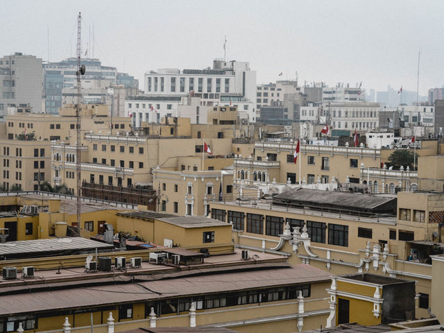 Aerial view of the historic urban landscape in Lima, Peru, showcasing classic architectural styles.