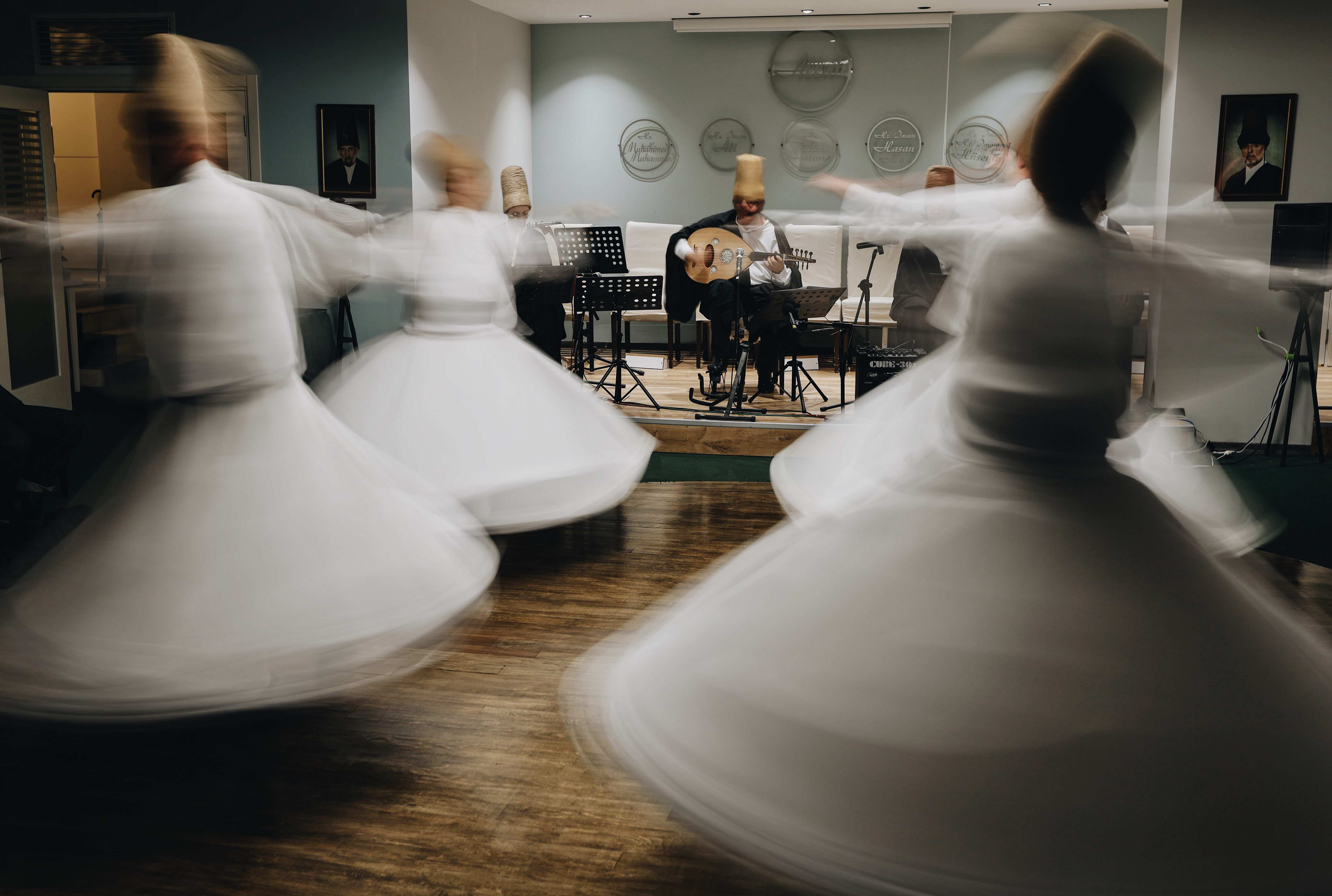Whirling dervishes in the Sema ceremony