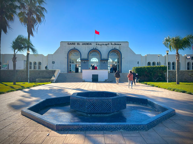 El Jadida, Morocco 🇲🇦 January 2024 - Dry fountain in front of Gare