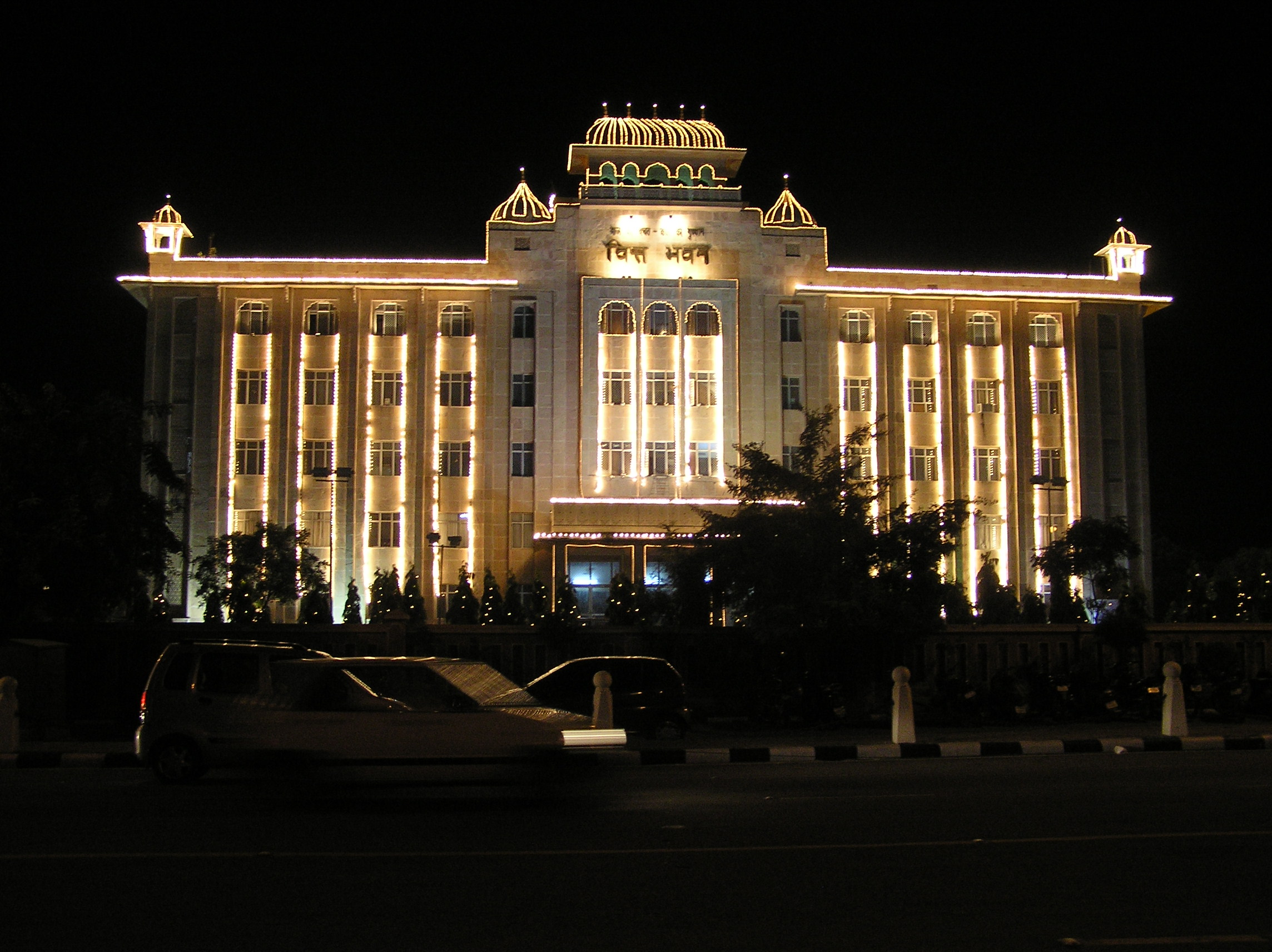 Diwali illumination on a government building in Jaipur