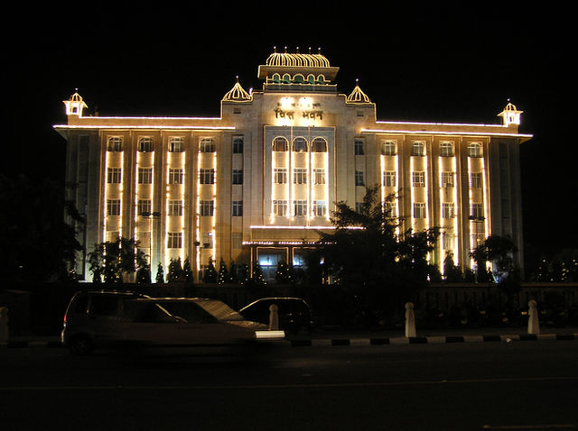 Diwali illumination on a government building in Jaipur