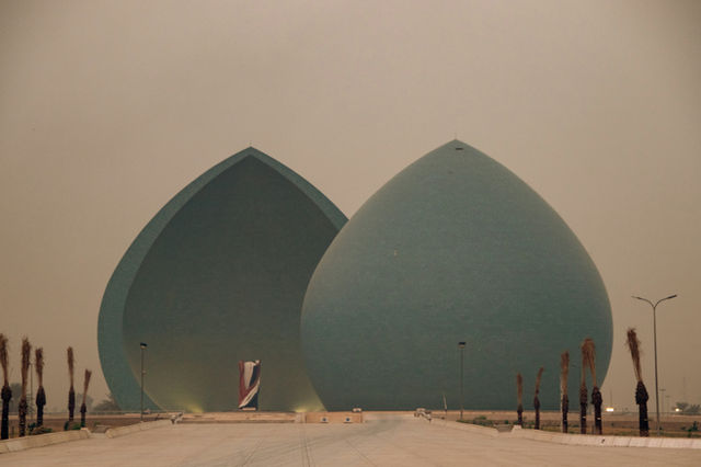A couple of large blue domes sitting next to each other