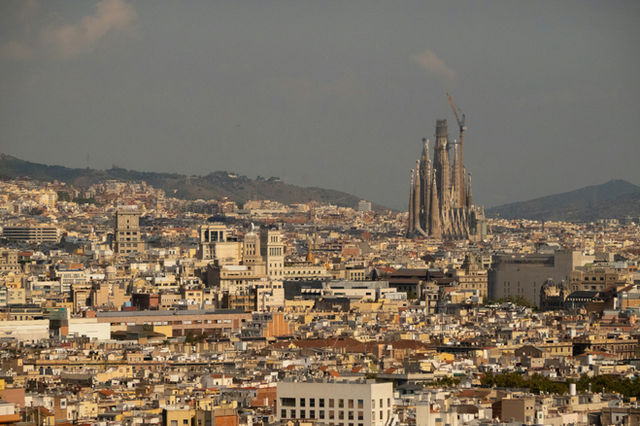 Barcelona cityscape with sagrada familia cathedral