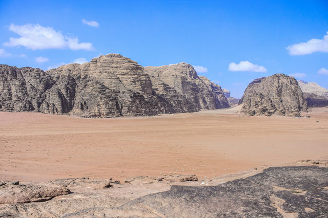 travel life style panorama destination desert landscape dry scenic view of sand valley and rocky range background clear weather summer day