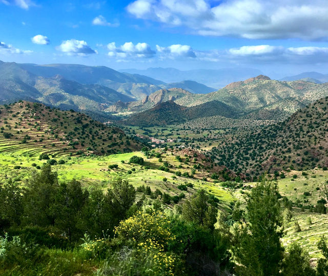 Breathtaking landscape of Kerdous in Morocco with lush greenery and mountains.