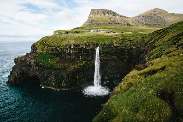 Water falls into the ocean