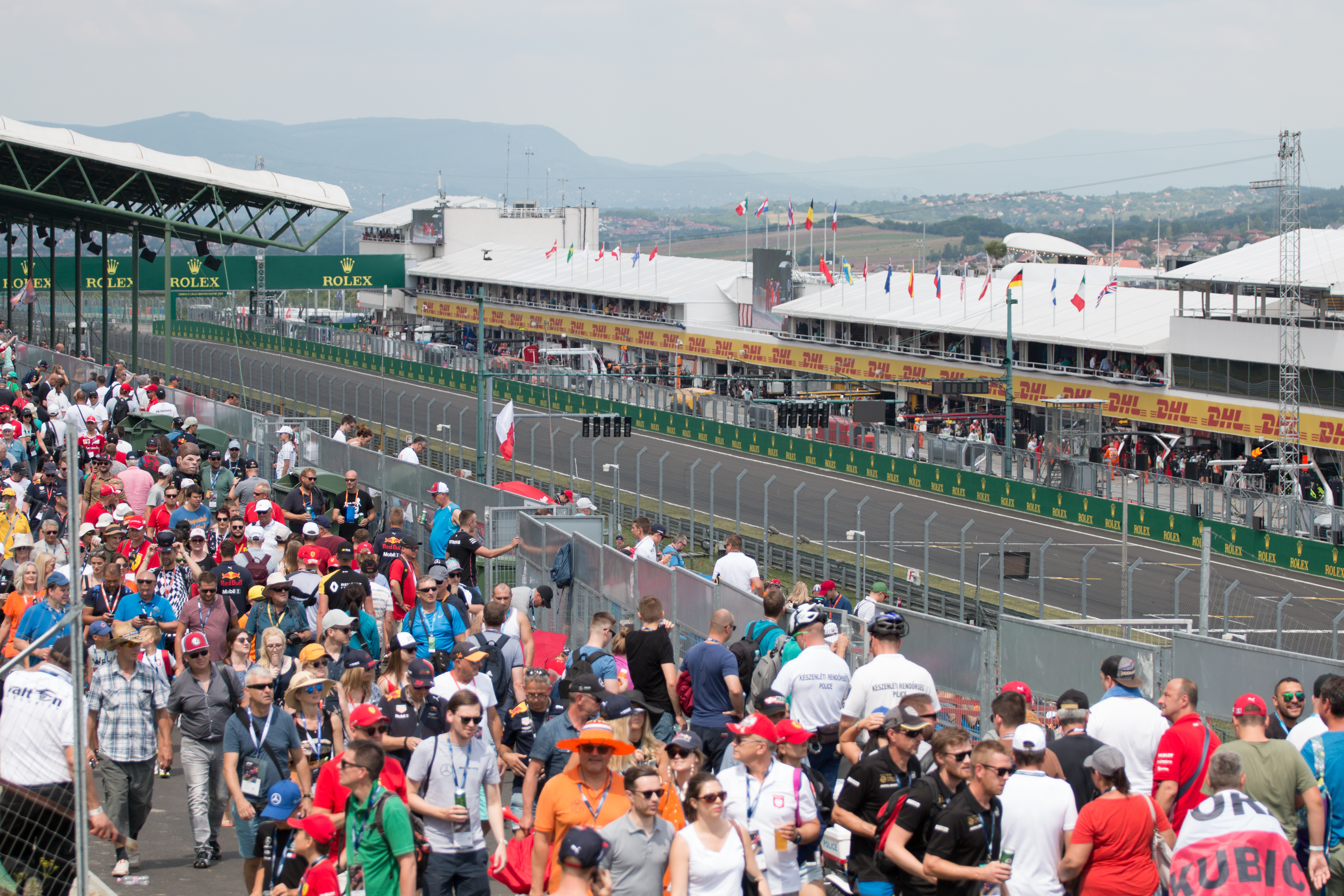 Cars on the main straight at the Hungarian Grand Prix, Hungaroring