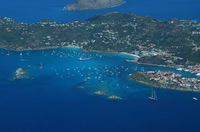 St. Kitts and Nevis from above - many yachts!