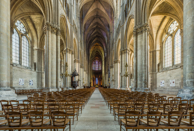 The nave of Reims Cathedral, Champagne-Ardenne, France.