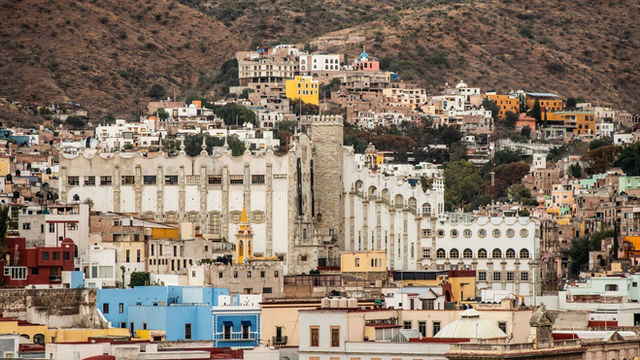 A stunning view of Guanajuato's iconic architecture with colorful buildings in Mexico.
