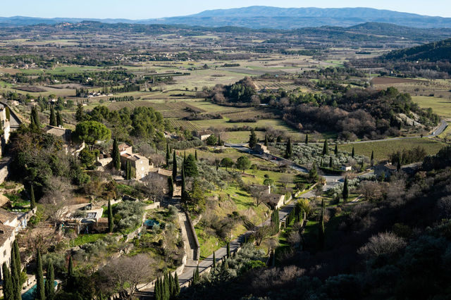 Breathtaking aerial landscape of Gordes, showcasing the countryside in Provence, France.