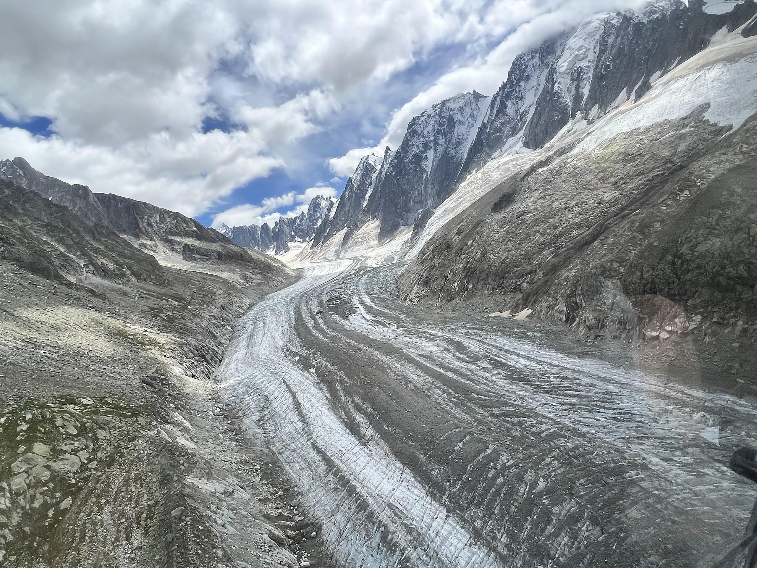 Glaciated valley of the Chamonix massif from the air