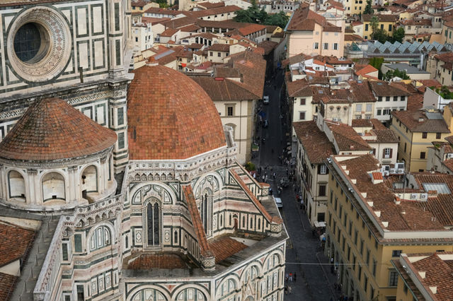 Close-up of florence cathedral dome and cityscape.