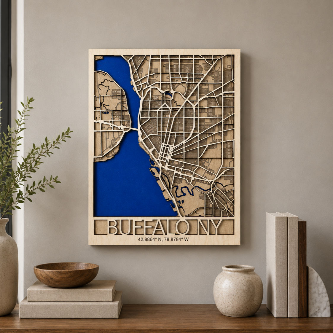 Buffalo, NY Layered Wood Map