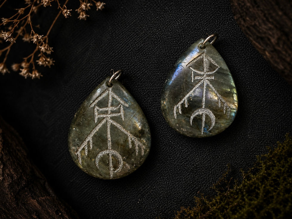 Miniature : Collier Labradorite gravé — Sigil du Sanctuaire